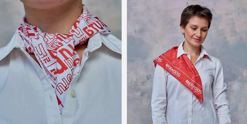 Способы повязки корпоративного платка Классика с логотипами.