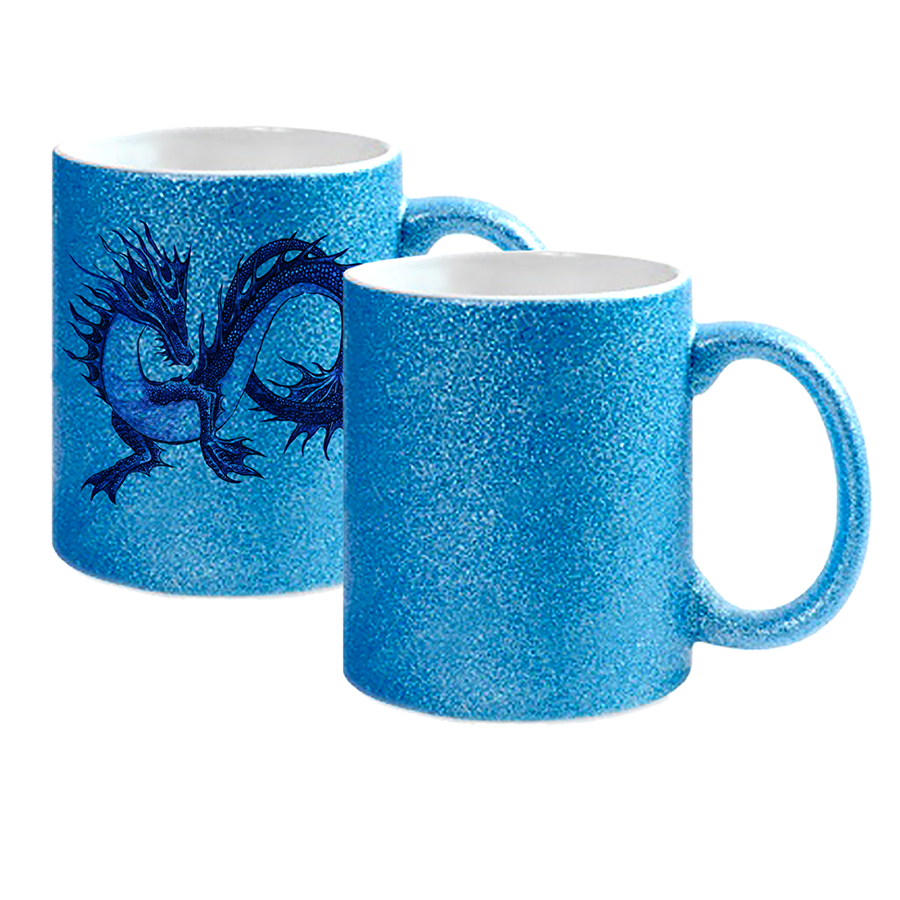 Пять кружек с искристой поверхностью, со своим принтом.