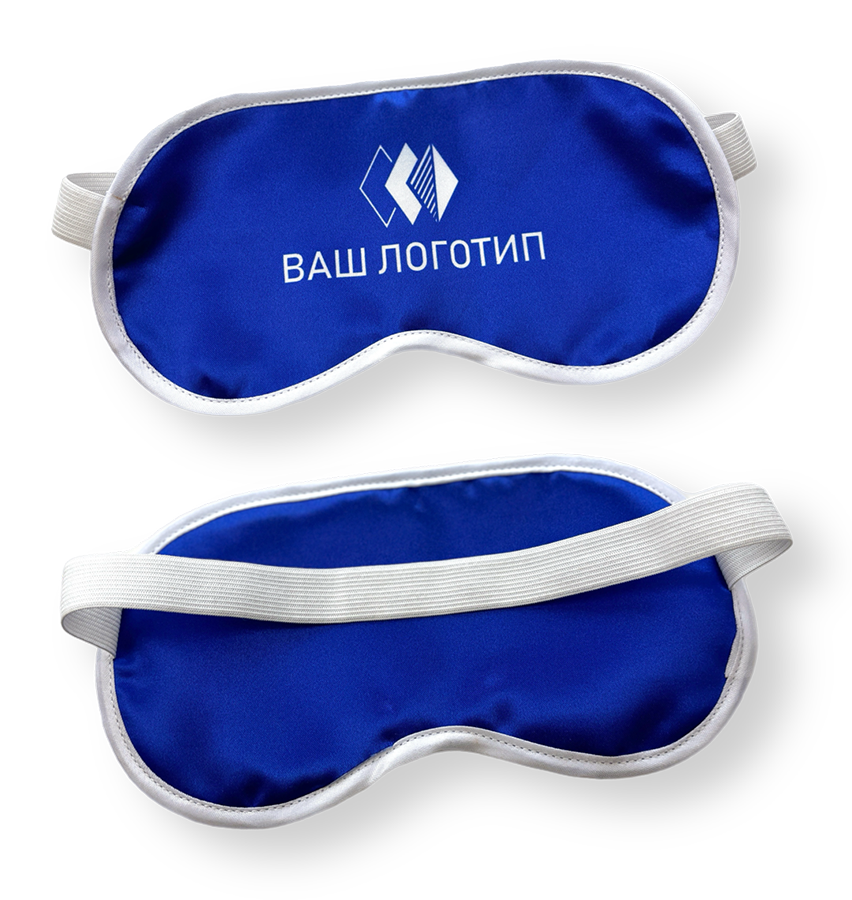 Маска для сна «Релакс стандарт» с печатью логотипа на синем фоне.