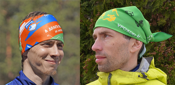 Два вида банданы на голове, с полноцветной печатью командной символики.