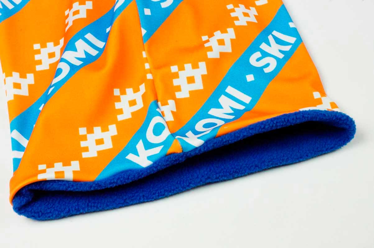 Образец нижнего края баффа Комфорт: сшивка лицевой части с нанесением с флисовой подкладкой.