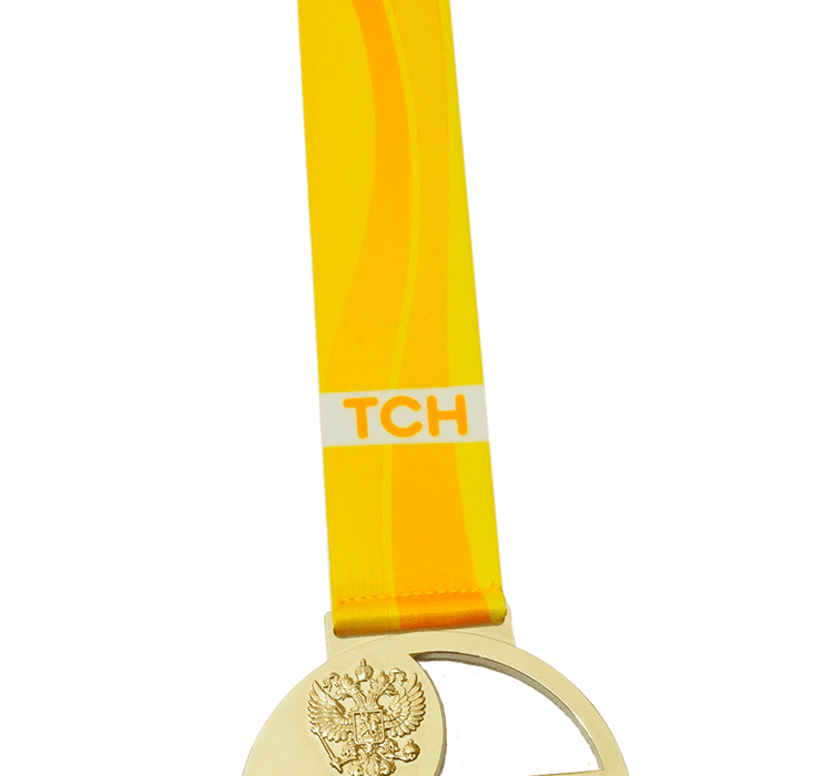 Крепление ленты с печатью через прорезь в медали