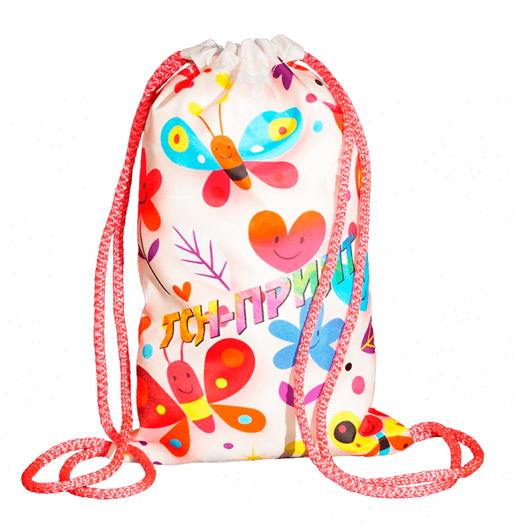 Мешок для обуви, традиционной формы, с полноцветным принтом на весь крой и логотипом