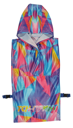 Рекламная промо накидка промоутера с капюшоном, с полноцветной печатью логотипа