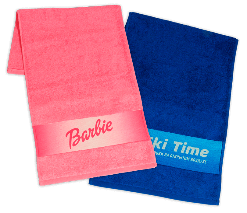 Пример полотенец Софт бордюр с печатью логотипов заказчика.