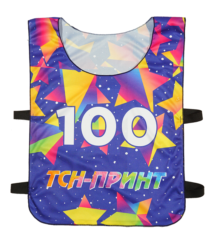 Вид спортивной манишки классического покроя с номером