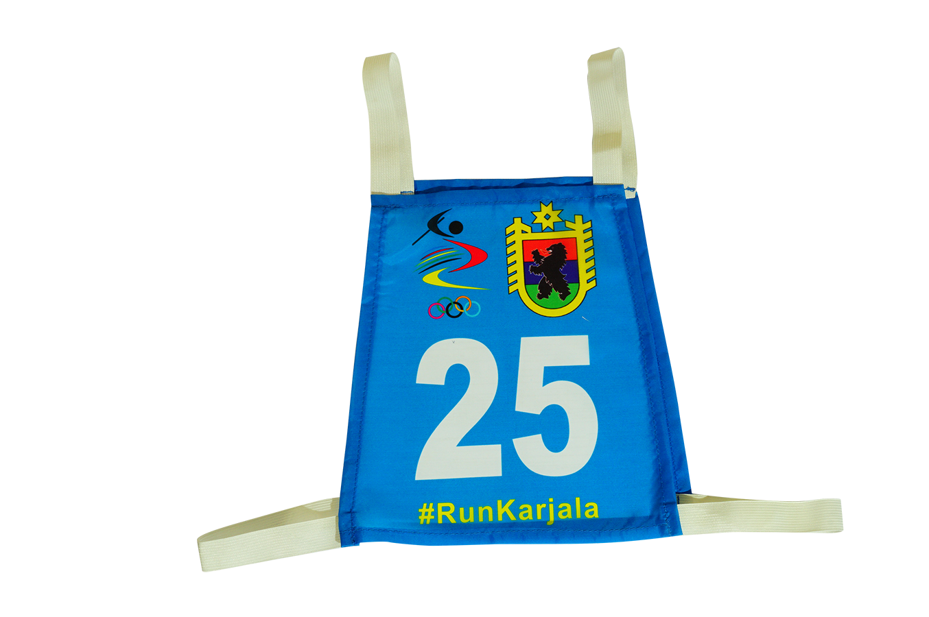 Спортивный номер из таффеты на завязках-резинках с логотипами