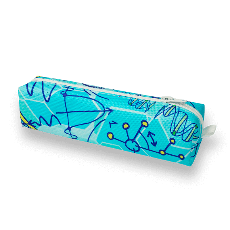 Пенал Школьник с принтом учебной символики, в голубой гамме