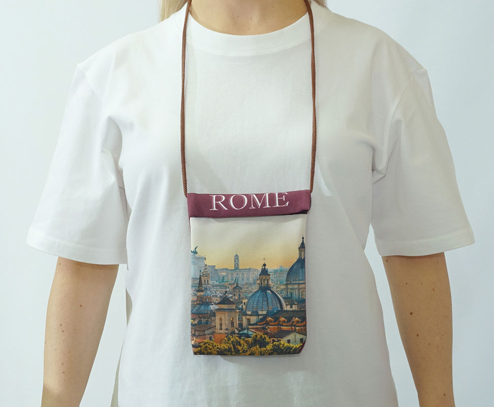 Тканевая сумочка Трэвел плюс для ношения на шее, с полноцветным нанесением логотипа