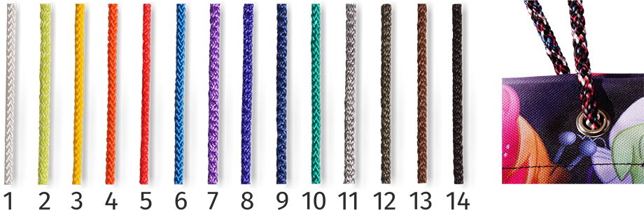 Цветовая гамма шнуров для ручек к сумкам Кемпинг